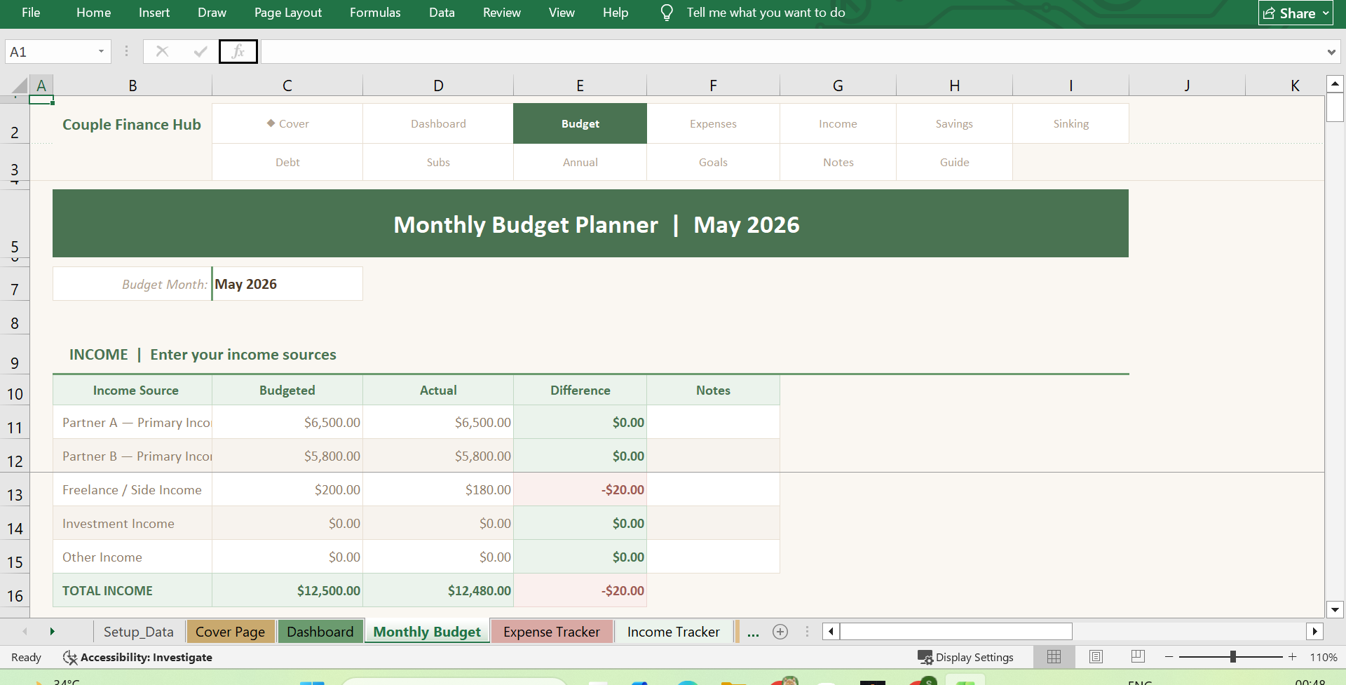03 couple finance hub Monthly Budget