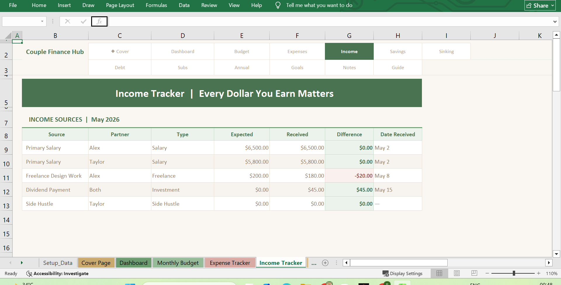 05 couple finance hub Income Tracker