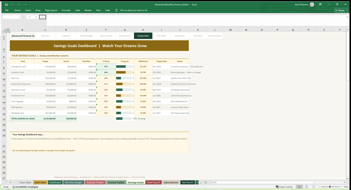 06 monthly budget dashboard Savings