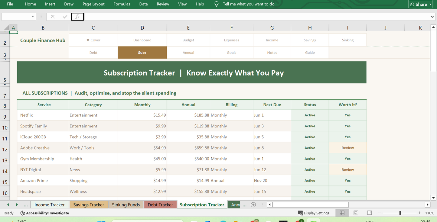 09 couple finance hub Subscription Tracker