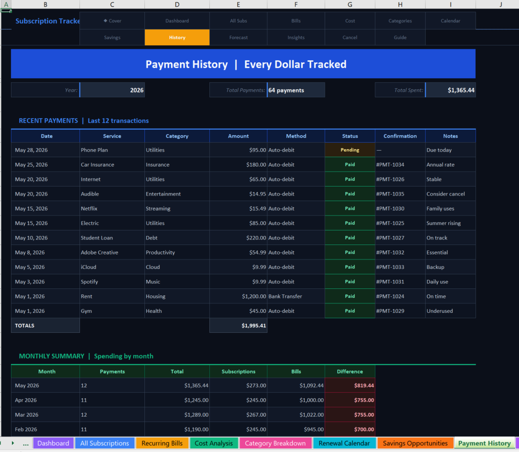 09 subscription tracker Screenshot