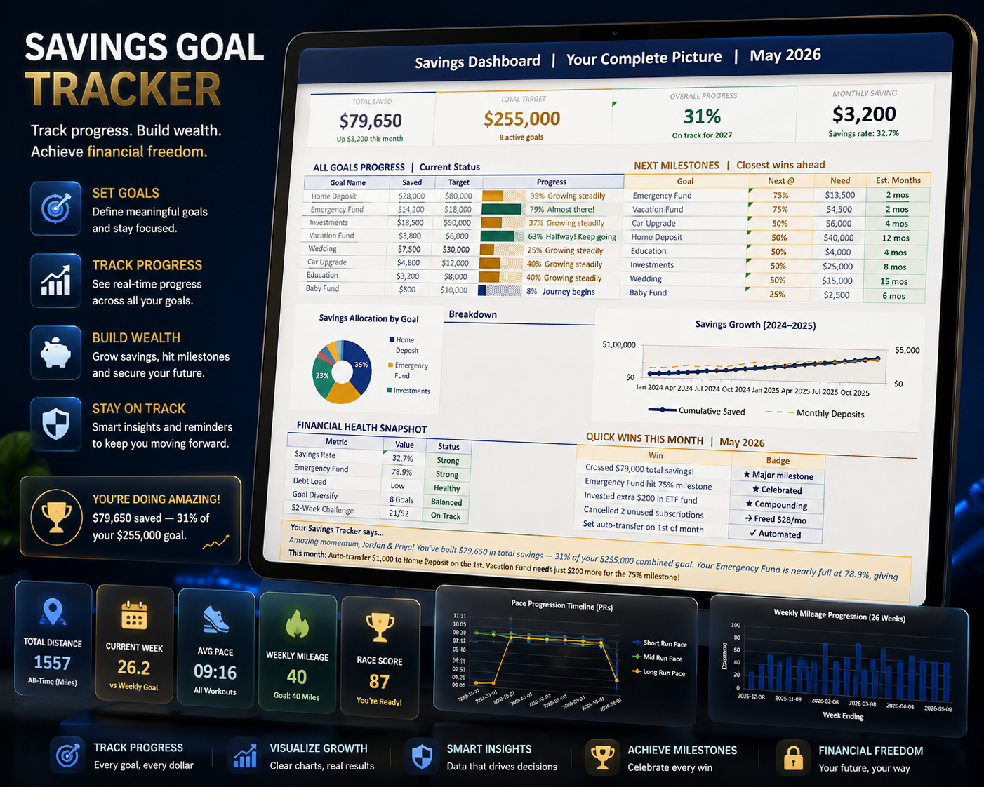 Savings Goal Tracker: Milestone & Emergency Fund Dashboard