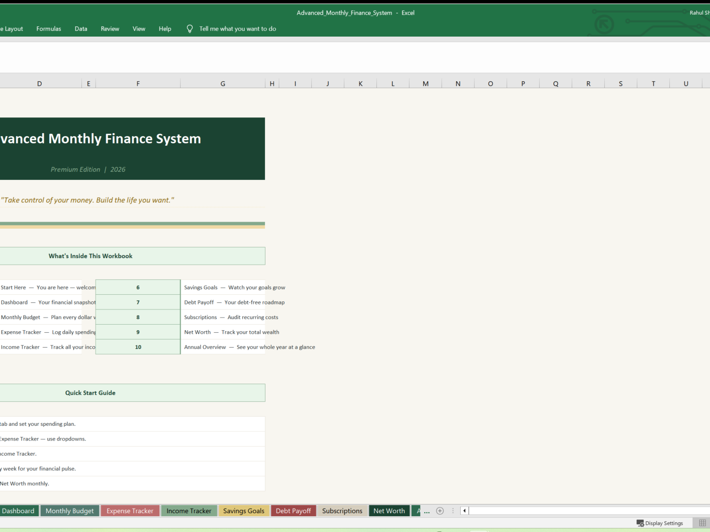 Monthly Budget Dashboard: All-In-One Finance Planner