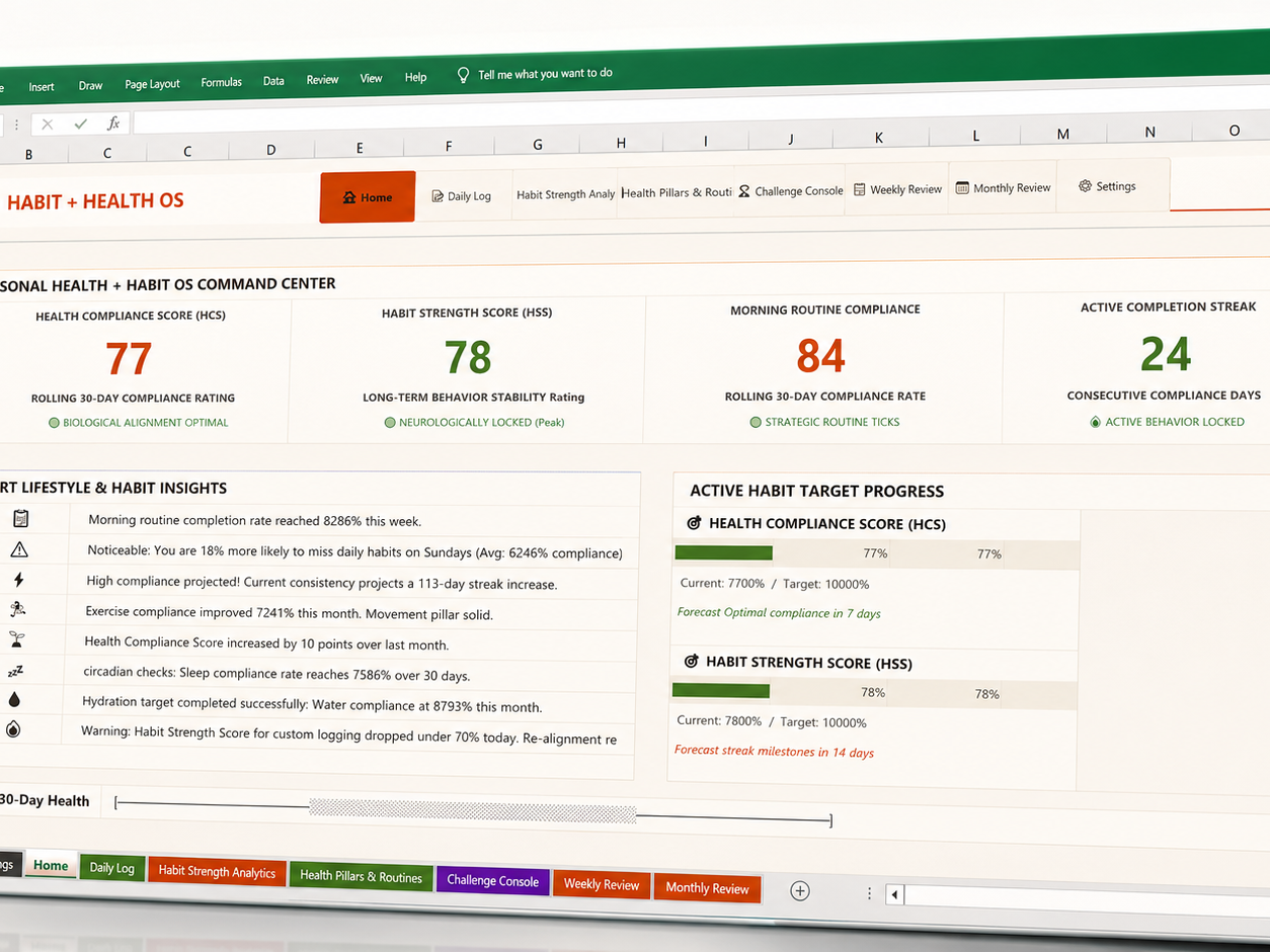 Habit + Health OS | Excel & Google Sheets | Habit Tracker & Health Operating System