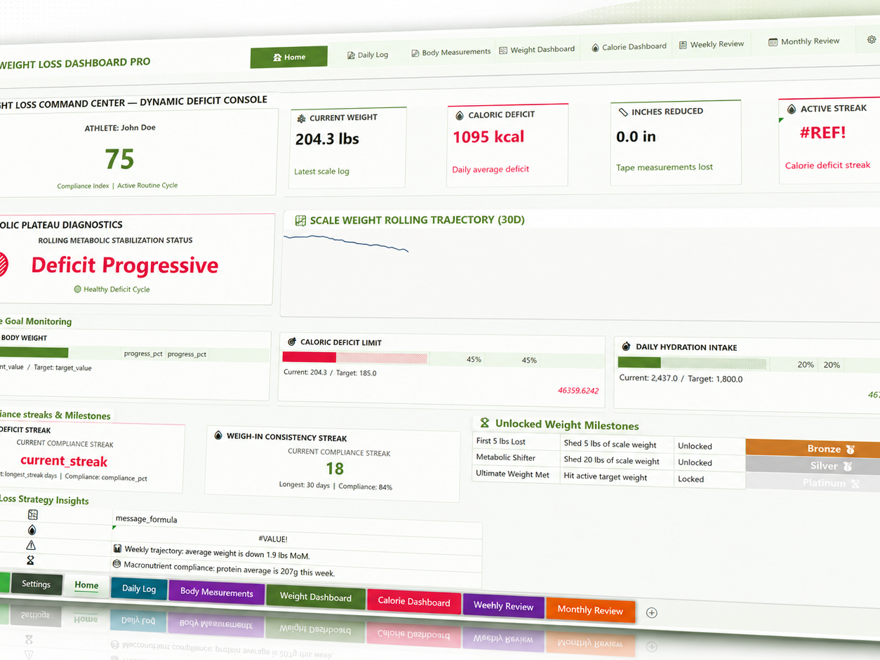 Weight Loss Dashboard | Excel & Google Sheets | Body Transformation Tracker