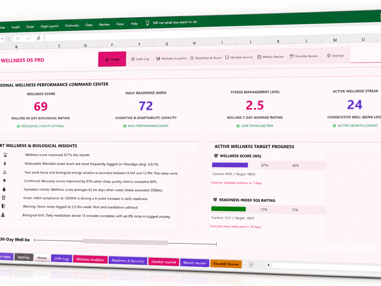 Wellness Dashboard | Excel & Google Sheets | Health & Wellbeing Tracker