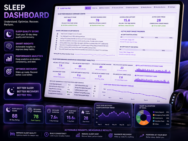 Sleep Dashboard | Excel & Google Sheets | Sleep Tracker & Recovery Optimizer