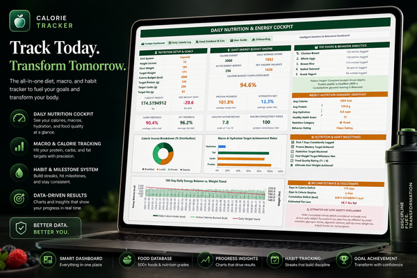 Calorie Dashboard | Excel & Google Sheets | Calorie & Food Tracker