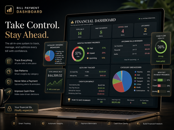Bill Payment Tracker Dashboard | Excel & Google Sheets | Monthly Bill Organizer