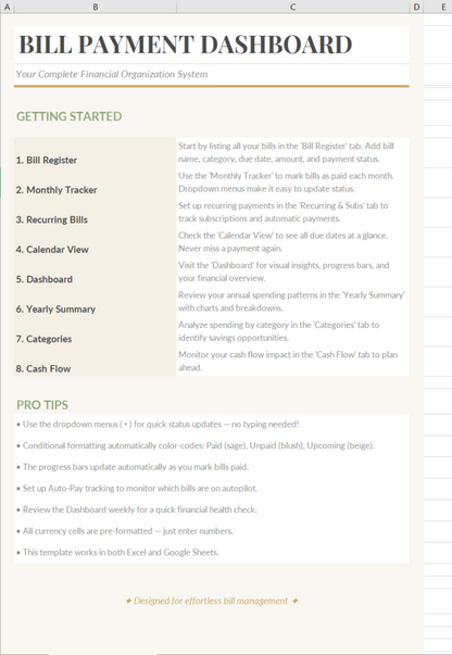 Bill Payment Tracker Dashboard Overview