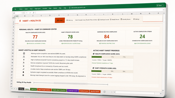 Habit + Health OS | Excel & Google Sheets | Habit Tracker & Health Operating System