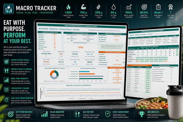 Macro Tracker | Excel & Google Sheets | Macronutrient Counter & Meal Planner