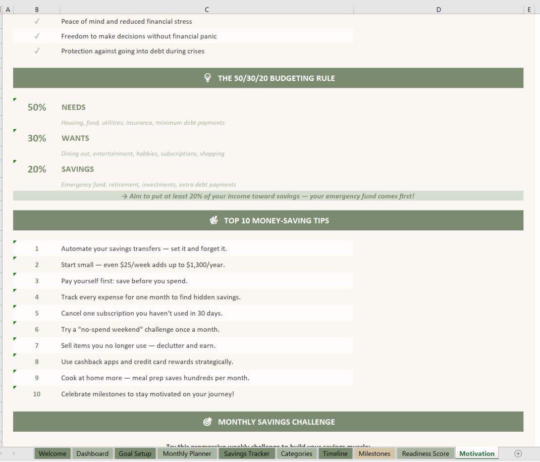 Emergency Fund Google Sheets Excel Template
