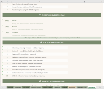Emergency Fund Google Sheets Excel Template