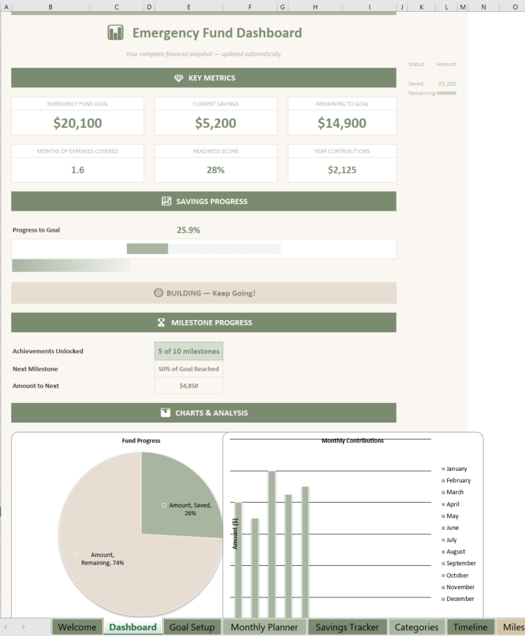 Emergency Savings Goal Setup Tab