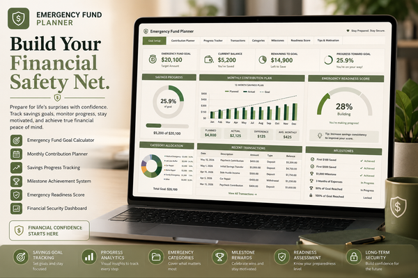 Emergency Fund Planner | Savings Goal Tracker | Excel & Google Sheets Template