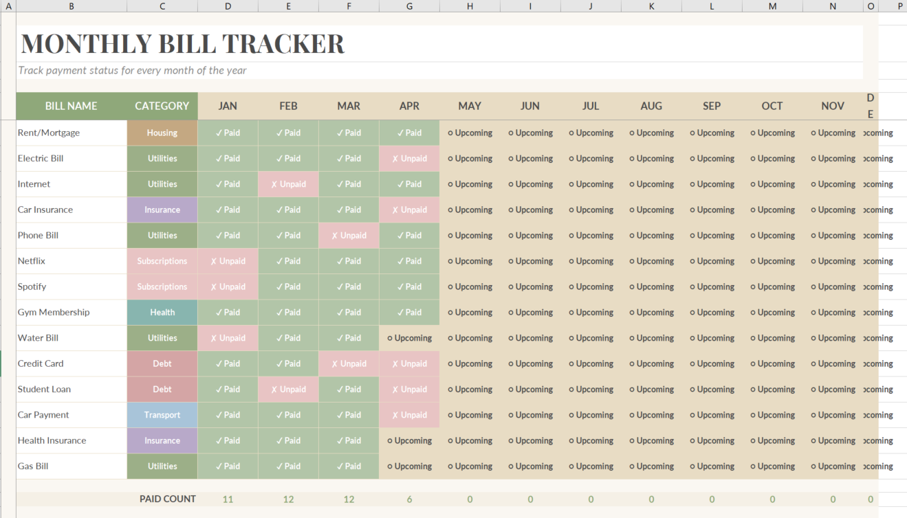Recurring Subscription Tracker Tab